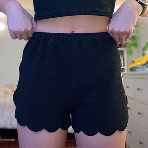 Black Scalloped High Waisted Shorts